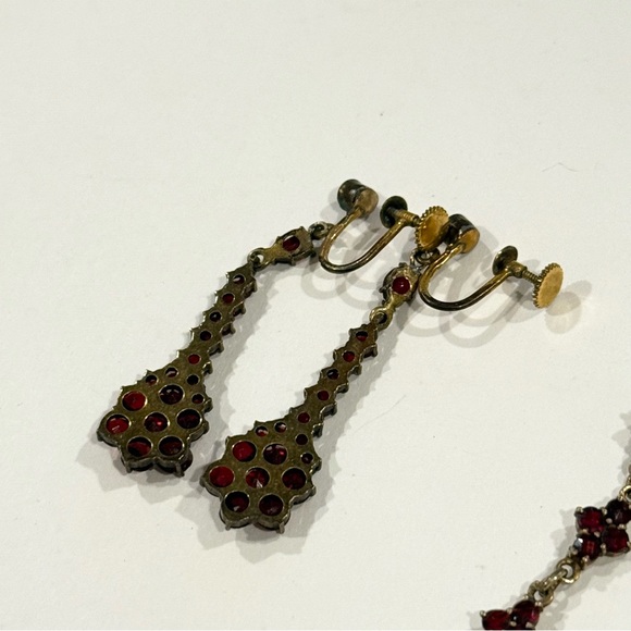 Vintage Red Garnet Bohemian Necklace & Screwback Earrings Set Victorian Revival - Picture 8 of 16